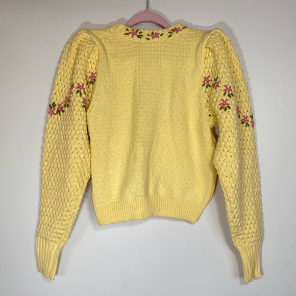 LoveShackFancy Sweater Kenzly Crochet Pullover in Mellow Yellow - Picture 12 of 17